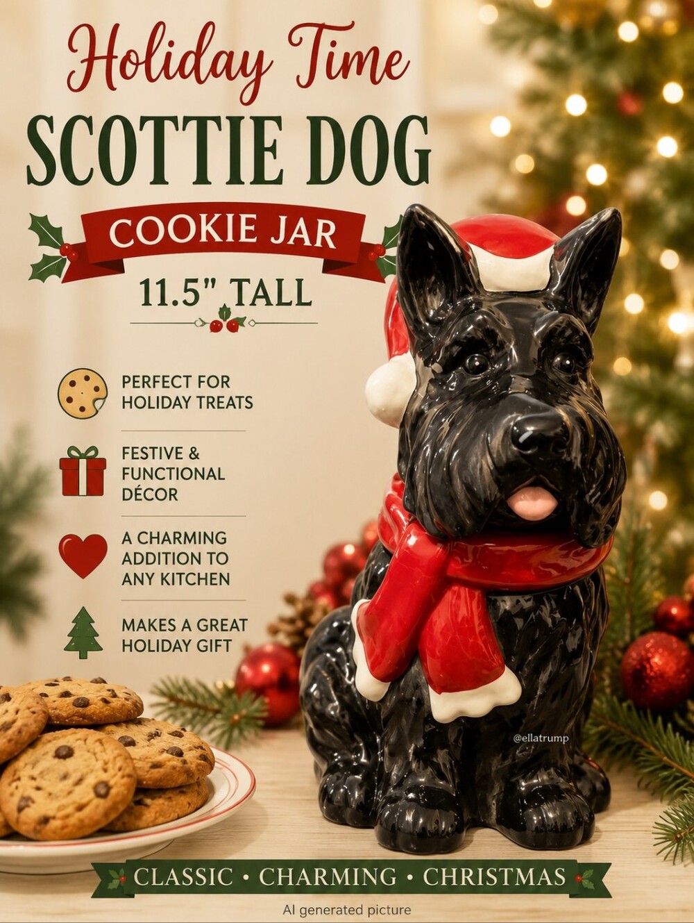 Holiday Time Scottie Dog Cookie Jar